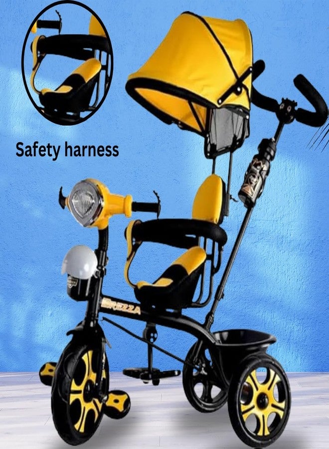 Maanit Kids Tricycle with Canopy & Dual Storage Basket - Toddler Bike with Parental Handle Control, Safety Guardrail & Comfort Seat - Trike for Ages 1.5-5 Years (Yellow) - Image 3